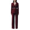 Women's Burgundy High-End Suit Set: Spring/Autumn 2025 Street Style with Wide-Leg Pants