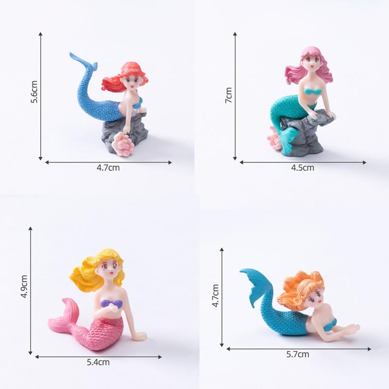 4Pcs Kawaii Reef Mermaid Doll Fish Tank Aquarium Decorations Ornaments Home Decor Cute Cake Topper Toy Gift Diy Decoration
