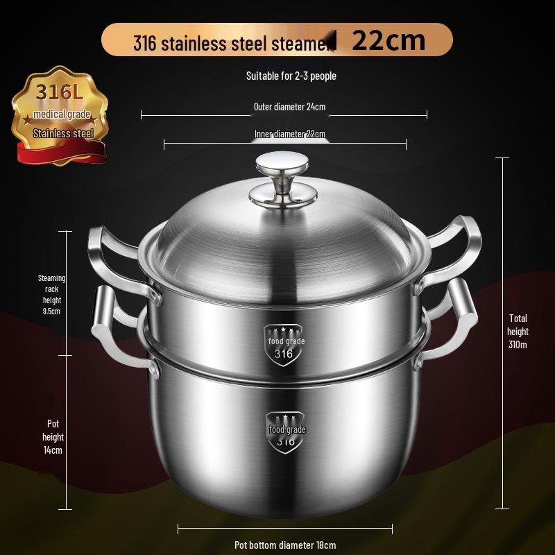 Extra Tall 316 Stainless Steel Stockpot with Anti-Overflow Lid, Large Capacity, No Coating, Perfect for Porridge, Steaming, and Stews.