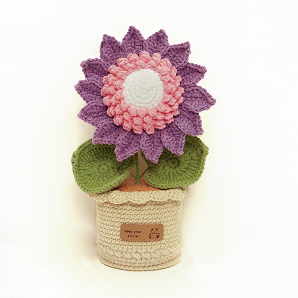 New Handmade Crocheted Yarn Bouquet High-end Potted Sunflower Potted Simulation Flower Ornament Gift