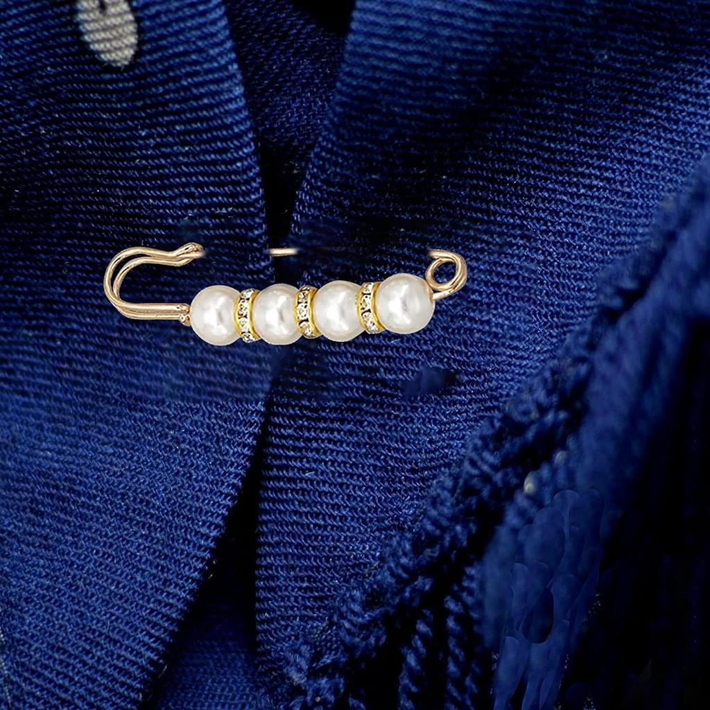 Detachable Pearl Brooch Pins Fastener Pants Pin Decoration Button Clips Sewing-Free Buckles for Jeans Waist Extender Safety Pins