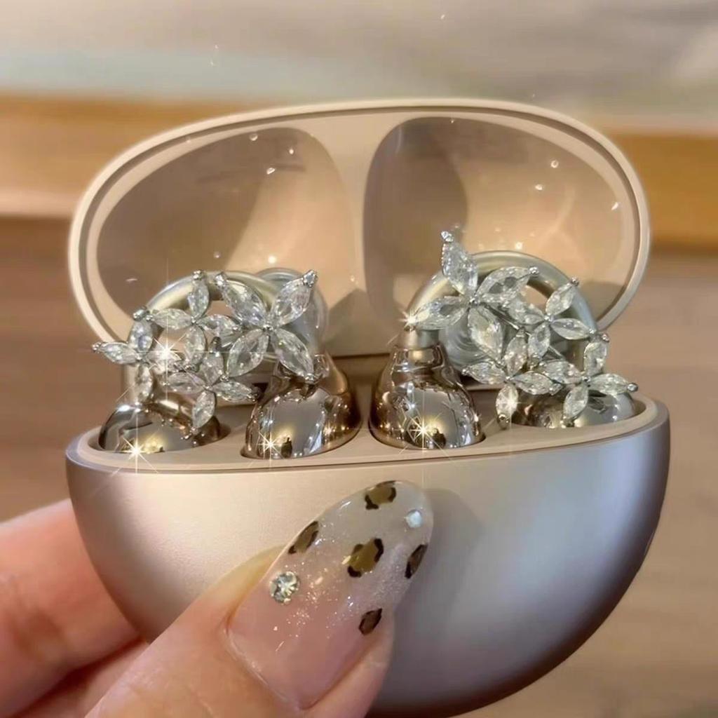 Freeclip Earphones Drill Buckle Ear Clip Earphones Decoration Flower Accessories Stud Earrings Women'S Light Luxury Premium Ear Accessories