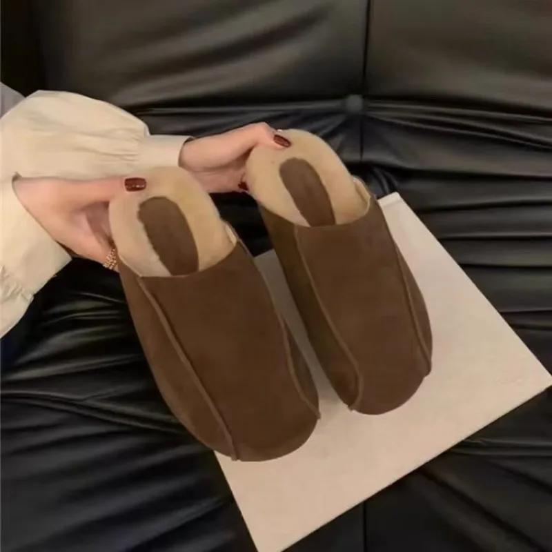 

Мода 2025 Осень/Зима Новый Стиль Одношаговые На плоской подошве Универсальные Повседневные Ретро Баотоу Полушлепанцы Женские Пушистые Шлепанцы 39 коричневый