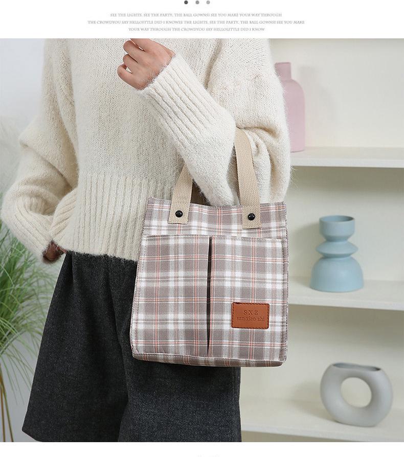 Korean Canvas Plaid Bento Handbag - Women's Retro Tote