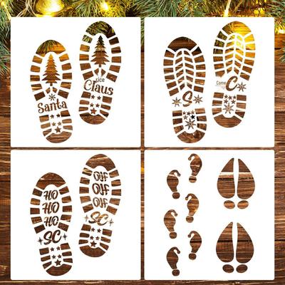 12" Santa Footprint Stencil Christmas Floor Porch Wooden Sign Decor
