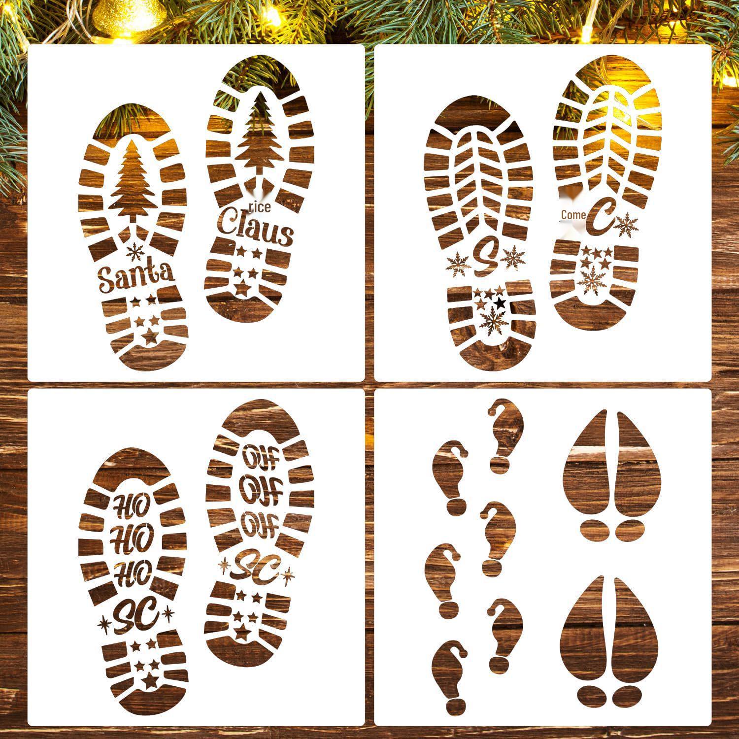 

12 Santa Footprint Stencil Christmas Floor Porch Wooden Sign Decor