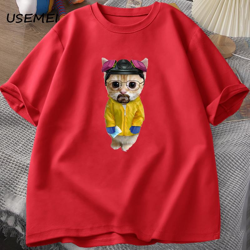 Walter White Kitty Walter White Heisenberg Tričko Kočka Muži Bavlna Krátký Rukáv Tričko Vtipné Tričko Muž Bavlna Pánské Topy