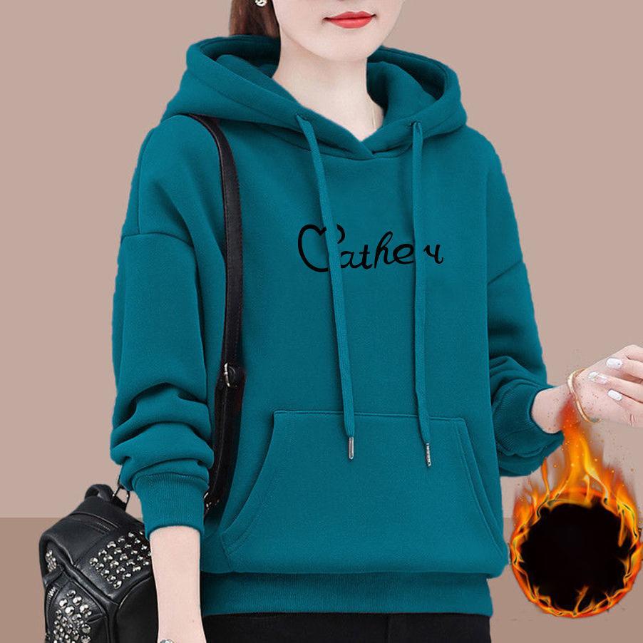 

Женская толстая бархатная модная принтованная толстовка с капюшоном S зелёный