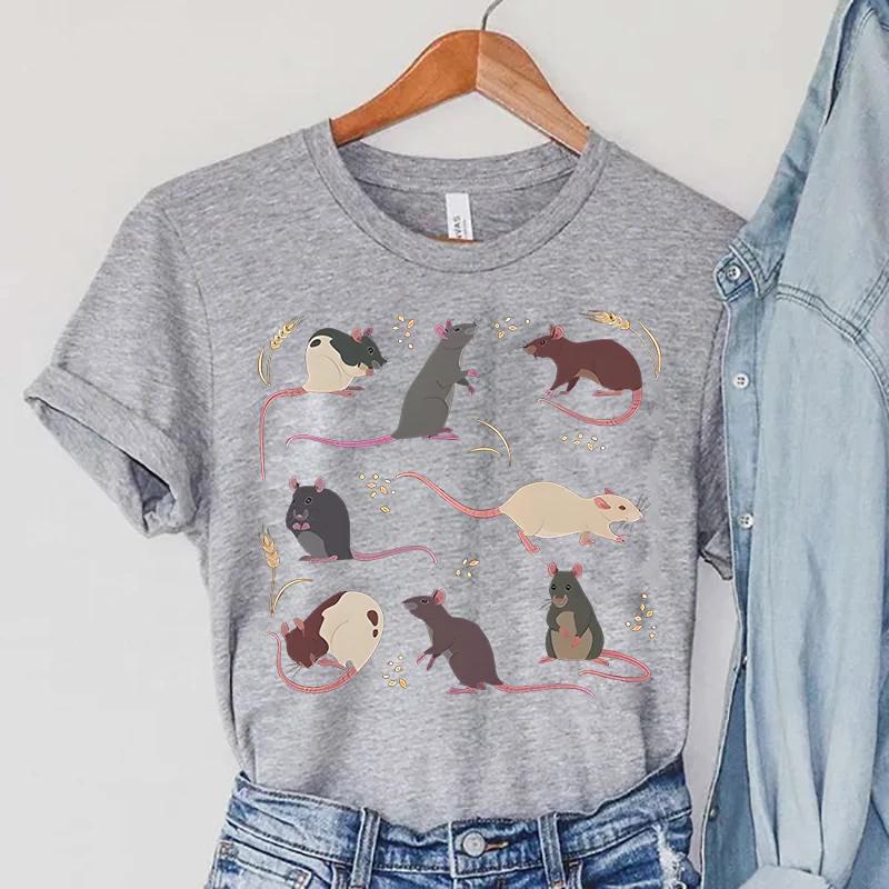 Summer Round Neck 3D Rat Pattern Print Top Fashionable Casual Short Sleeved Women's T-shirts