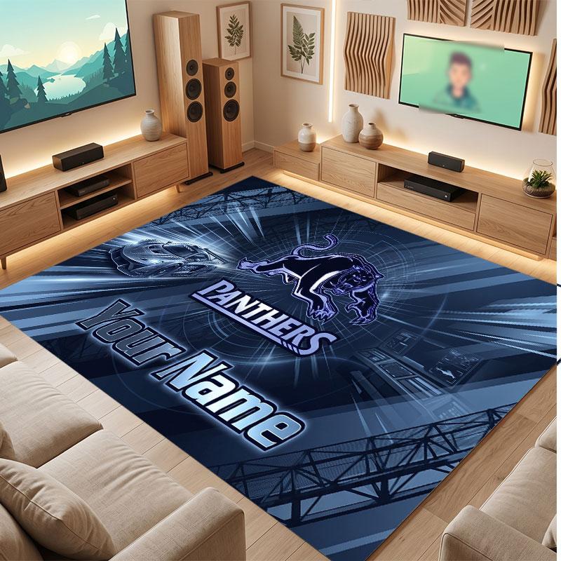 Penrith Panthers Personalisierter Kristall-Samt-Teppich, Benutzerdefinierter Name Text Weicher Anti-Rutsch-Teppich für Wohnzimmer Schlafzimmer