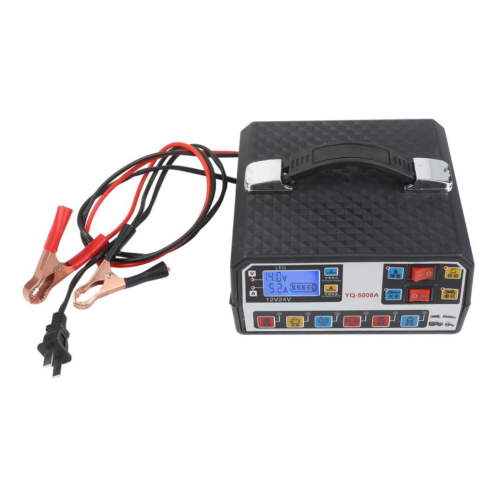 Car Battery Charger 12V 24V 500A Intelligent Pulse Repair Technology with LCD Display and Reverse Connection Protection