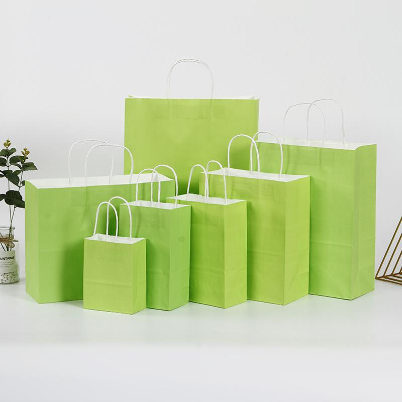 

10 шт./лот подарочный бумажный пакет с ручками темного цвета праздничный подарочный пакет для свадебной вечеринки чистый темно-синий крафт-бумага 21x27x11cm зеленый лайм