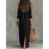Loose V Neck Long Sleeve Solid Color A Line Maxi Dress