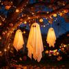 Decoração Assustadora de Jardim para Halloween 3 Peças Decorações de Fantasmas Penduradas Iluminadas, Fantasmas Flutuantes LED Quentes Brilhantes, Cena Misteriosa de Cemitério Balançante
