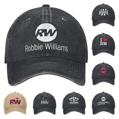 Vintage Robbie Williams Live 2025 Koncertní Baseballová Čepice pro Unisex Ženy Opotřebovaná Praná Snapback Klobouk RW Zpěvák Venkovní Dárek Čepice