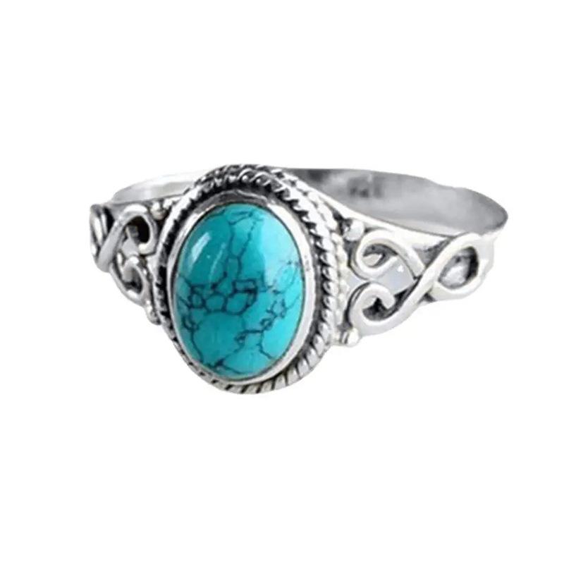 Retro Imitation Turquoise Hollow Ring, White Trend Niche Design Index Finger Ring, Pattern Ring