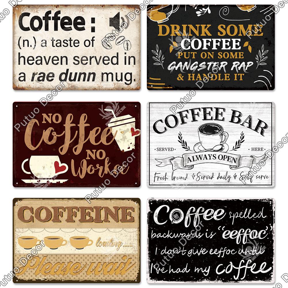 Putuo Decor Coffee Tin Sign Vintage Plaque Metal Plates Shabby Chic Wall Art Poster for Cafe Bar Living Room Home Man Cave Decor