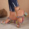 2025 Summer Square Toe Open Toe Women Rhinestone Pattern Comfortable Versatile Round Heel Shoes Fashion Outside Flip-Flops