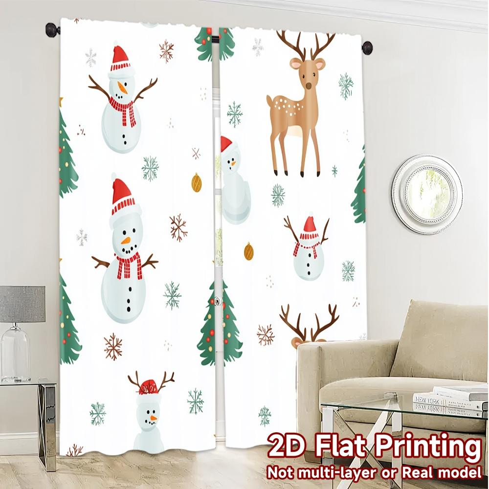 2pcs,Curtains Cute Reindeer Snowman Christmas Chic Light Filtering Curtains Versatile Polyester Fabric Curtains Outdoor