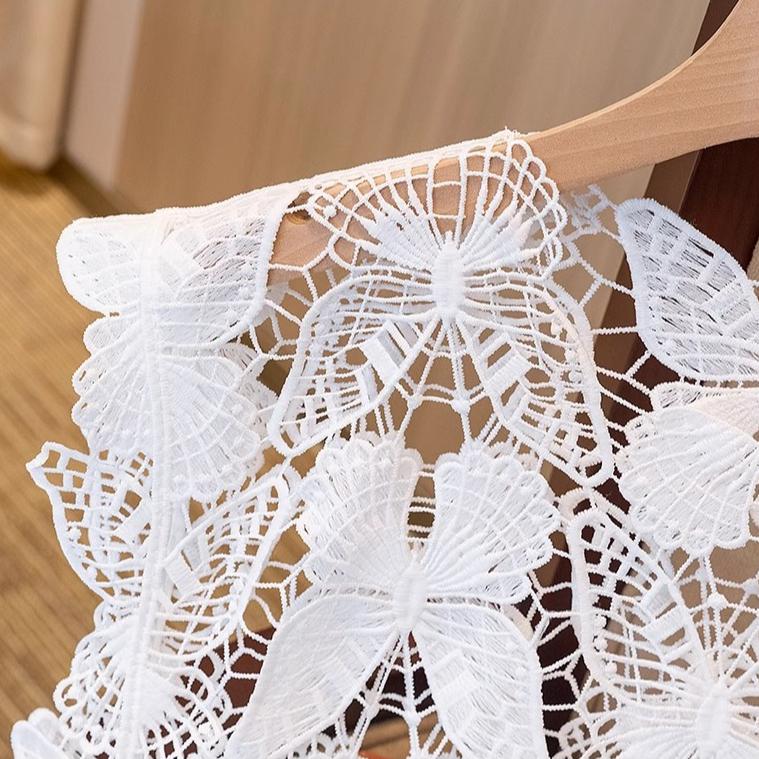 DIMANAF 2025 New Summer Women Long Vest Sleeveless T-Shirt Basic Fashion Tops Lace Tees Casual Loose White Tees