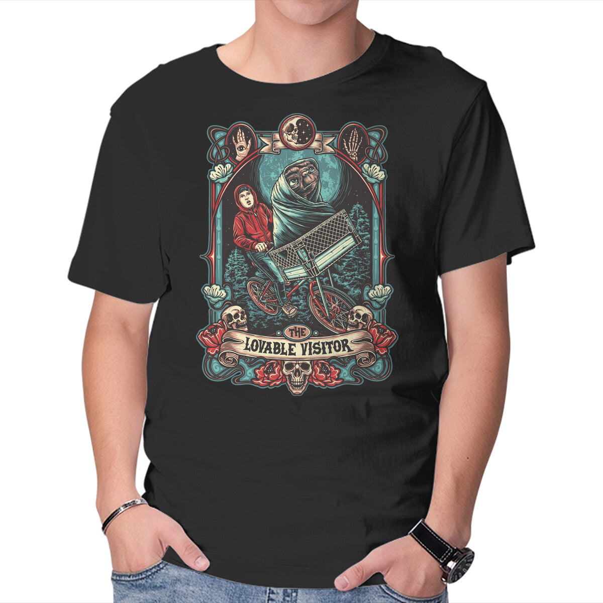 Unisex Crew Neck T-Shirt The Lovable Visitor Graphic Short Sleeve Casual Tee S