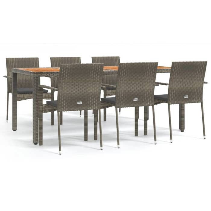 VidaXL Ensemble à manger jardin et coussins 7 pcs gris rotin, ensemble de salle à manger, ensemble de salle à manger 3184997