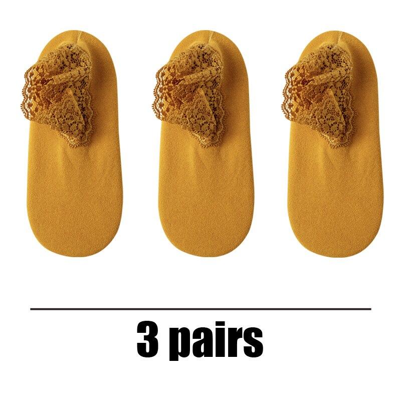 3 Pairs Women Winter Socks Warm Thicken Thermal Soft Solid Color Socks Wool Cashmere Snow Boots Velvet Lace Home Floor Sock