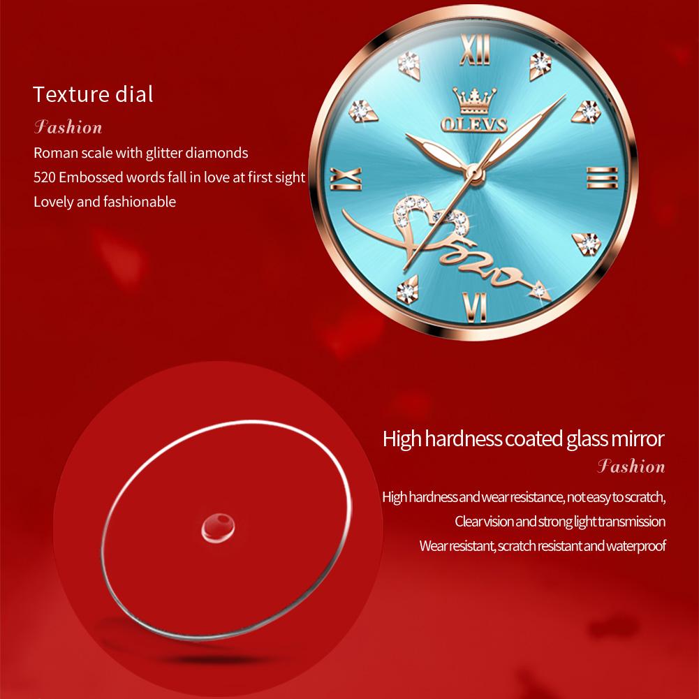 OLEVS Luxury Love Heart Diamond Ladies Watches Stainless Steel Mesh Strap Waterproof Quartz Wristwatch for Women Gift