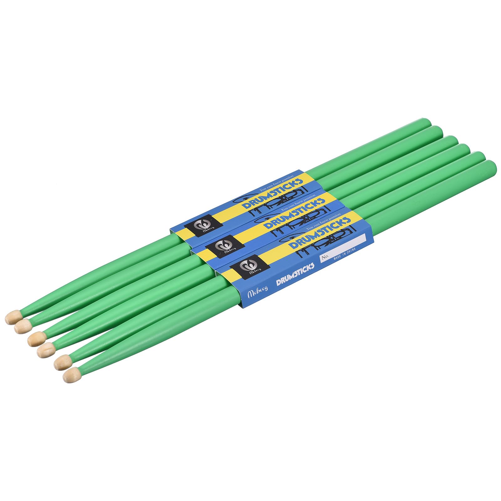 

uxcell Maple Wood Drumsticks with Non-Slip Handle Grip, Classic Drumsticks with Wood Tips for Percussion, 5A Green, 3 Pairs
