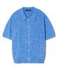 TRILLION Washable Boucle Collar Short Sleeve Knit (Melange Blue)