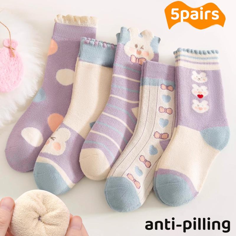 5Pairs Children Winter Ultra Thick Terry Socks Good Rabbit High Elasticity And Preferred Fabrics School Athletic Socks 1-16Years