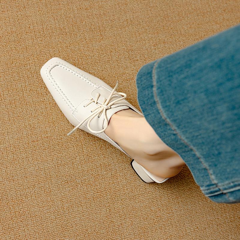 Fashion New Summer Women Shoes Genuine Sheepskin Leather Slippers Women Covered Toe Thick High Heels Party Dress Mules Ladies Sandals
