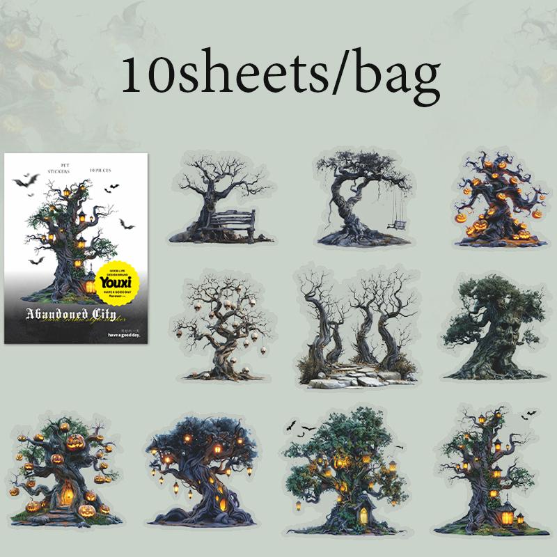 10 Sheets/Bag Gothic Abandoned City Scenery Stickers for Scrapbooking Planner Notebook DIY Phone Case Decoration Office Gift