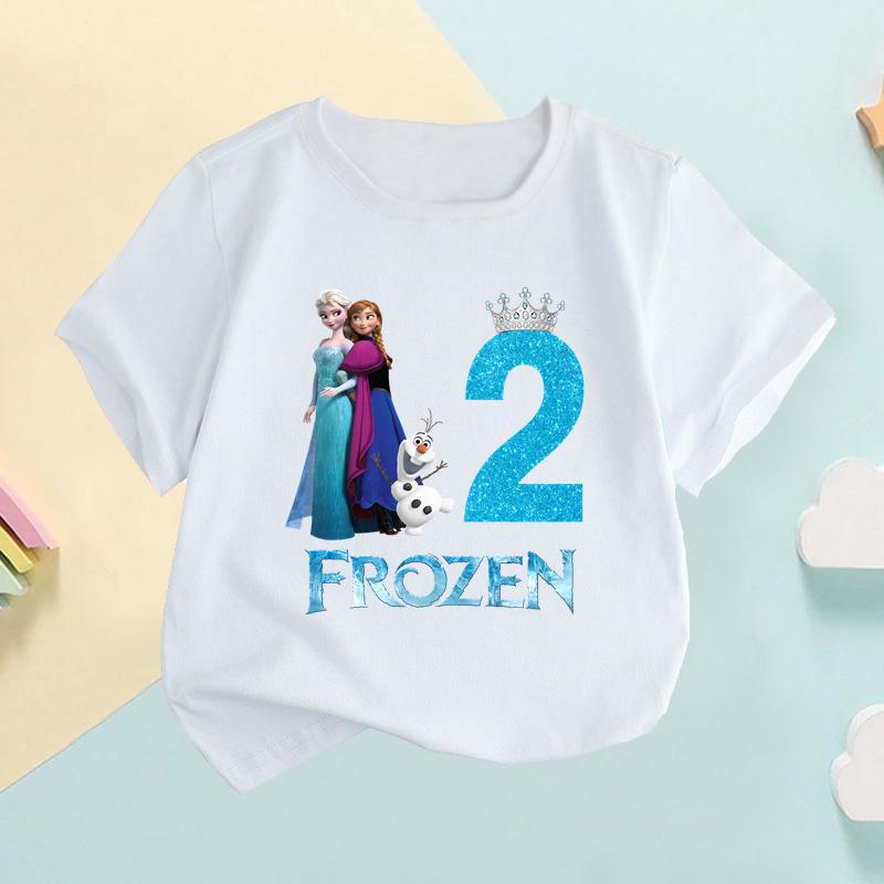 Frozen Anna Elsa Princess Number Print Girls Clothes Birthday Kids T Shirt Baby Children T-Shirt