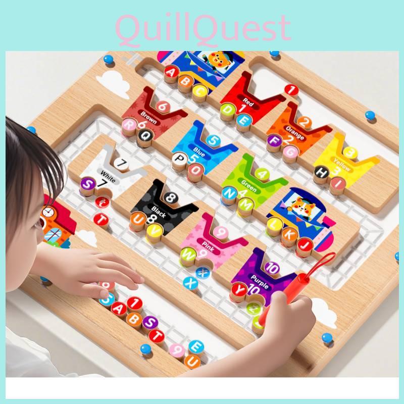 Wooden Fun Number Letter Maze Magnetic Color Classification Walking Puzzle Toy