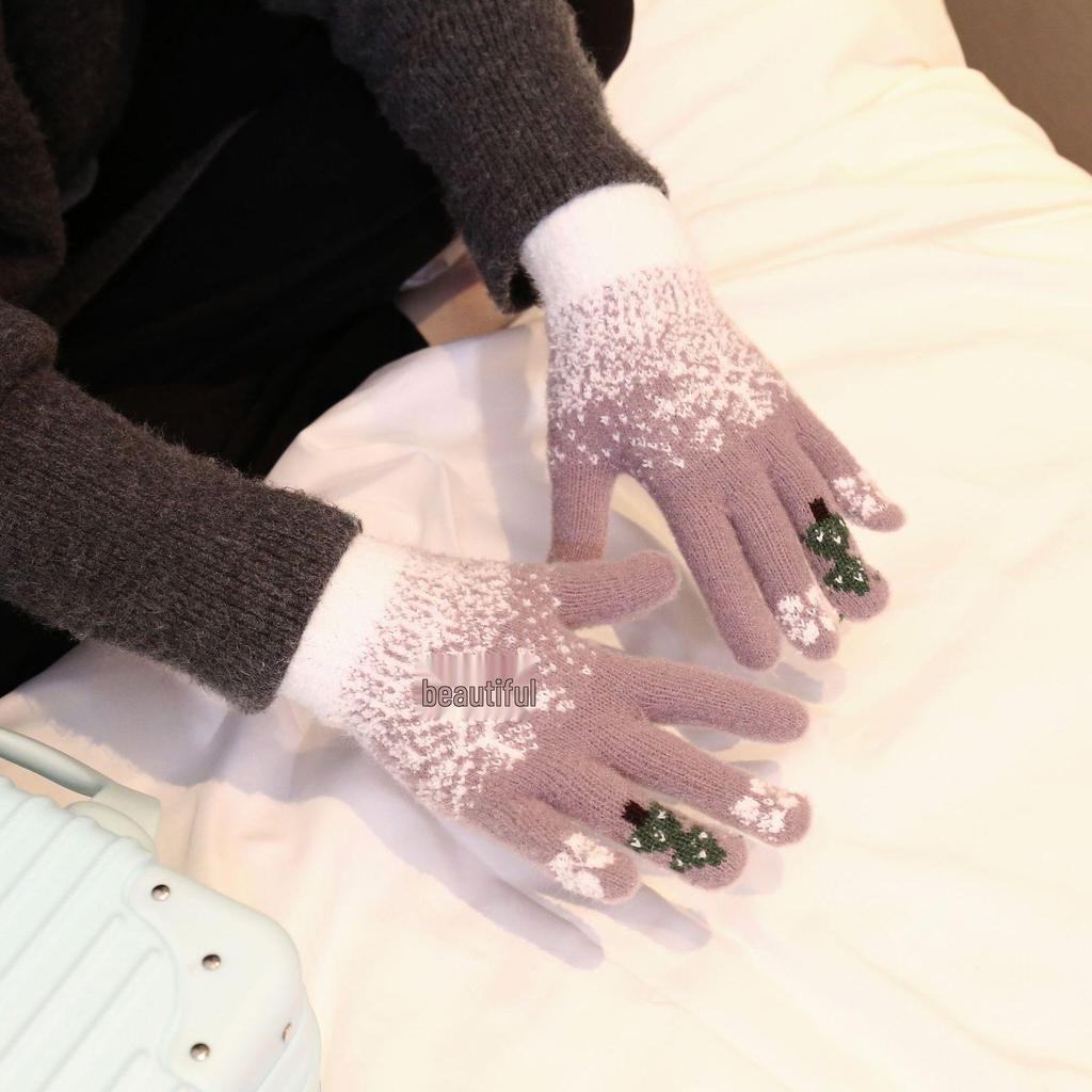 Damen Winter Touchscreen Plüsch Fahrradhandschuhe - Warm, Kältefest, Weihnachtsdesign