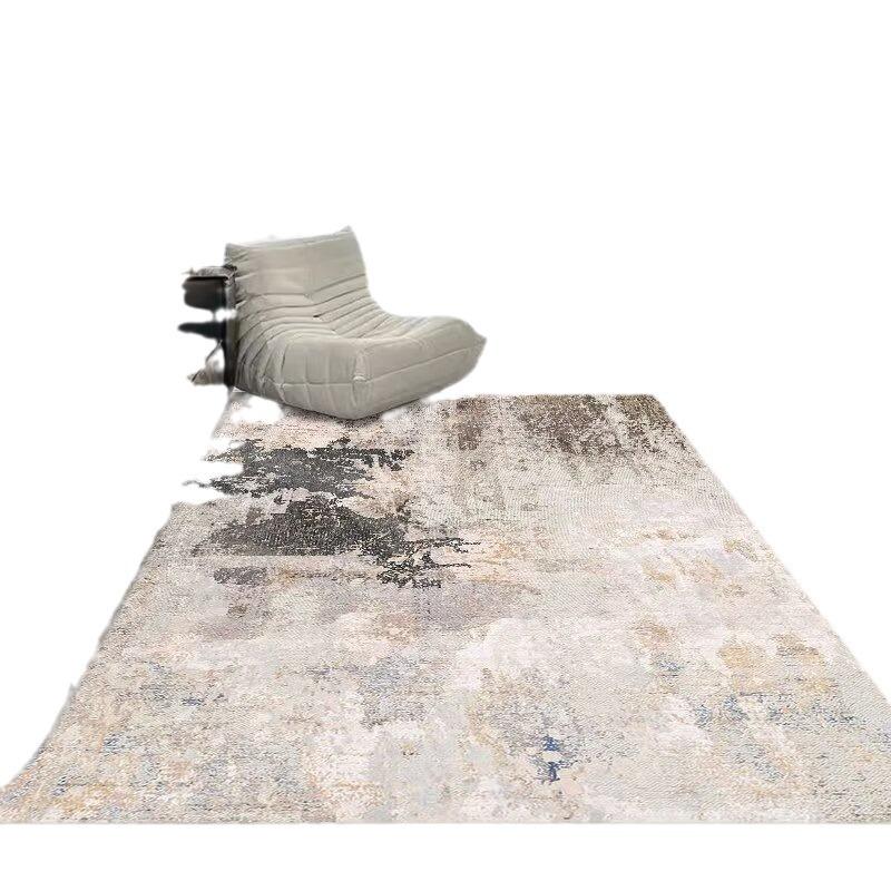 Simple Light Luxury Thickened Crystal Velvet Carpet, Living Room Bedroom Coffee Table Floor Mat, Blue Abstract Ink Carpet