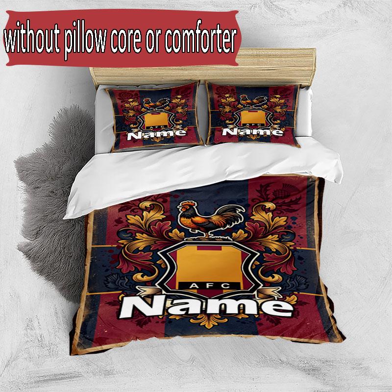 3pcs Duvet Cover Set (1*Duvet Cover + 2*Pillowcase, Without Core), Custom Name Bradford City AFC Pattern Bedding Set, Home Bedroom Decor Gift