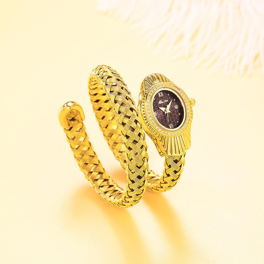 Fashion Women Snake Shape Quartz Watches Weave Design Steel Strap Luxury Rhinestone Dial Wristwatch Girls Clock Reloj Mujer