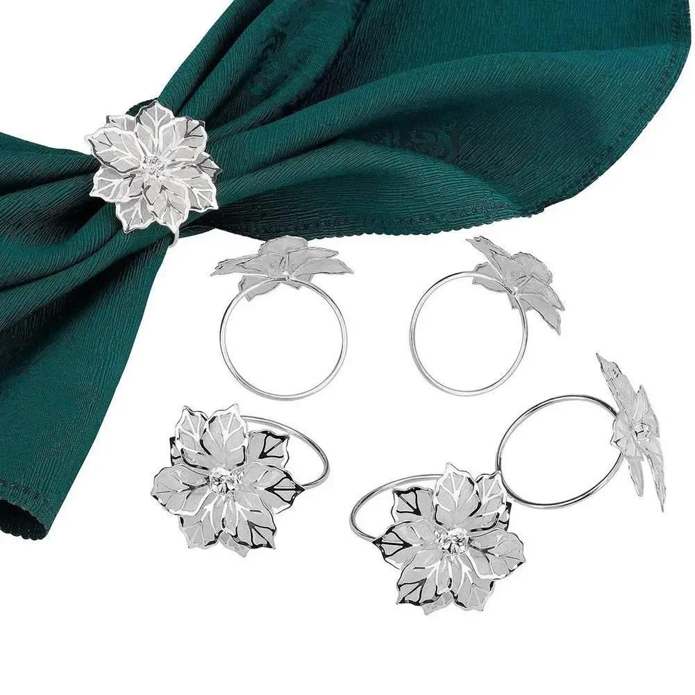 Table Decor Napkin Holder for Wedding Banquet, Dinner Party, Birthdays, Family Gatherings - 6Pcs Hollow Out Flower Napkin Rings
