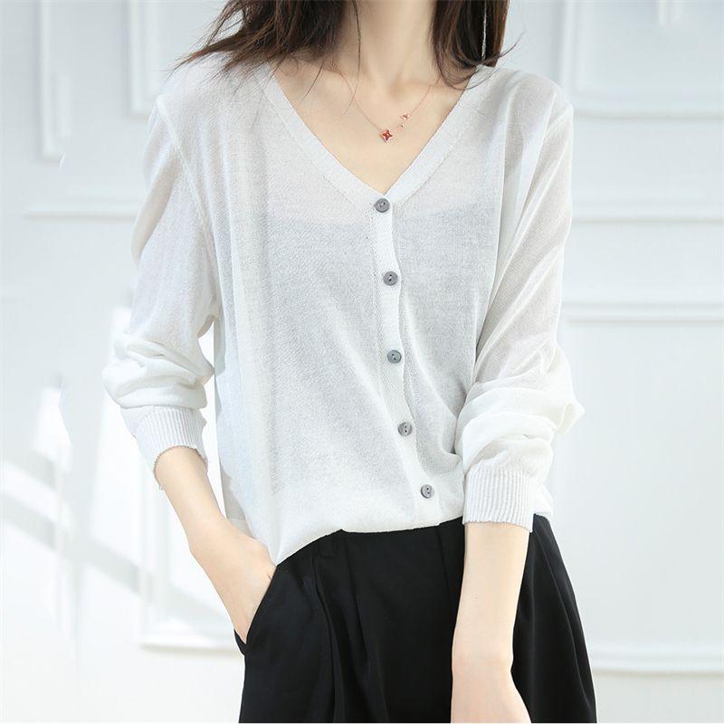 Spring and Summer New Style V-neck Thin Sweater for Women Summer Sun Protection Clothing for Women Cardigan Jacket