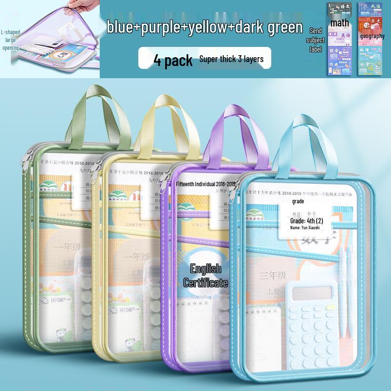 Transparent L-Shaped Mesh Zip Bag for Elementary Students