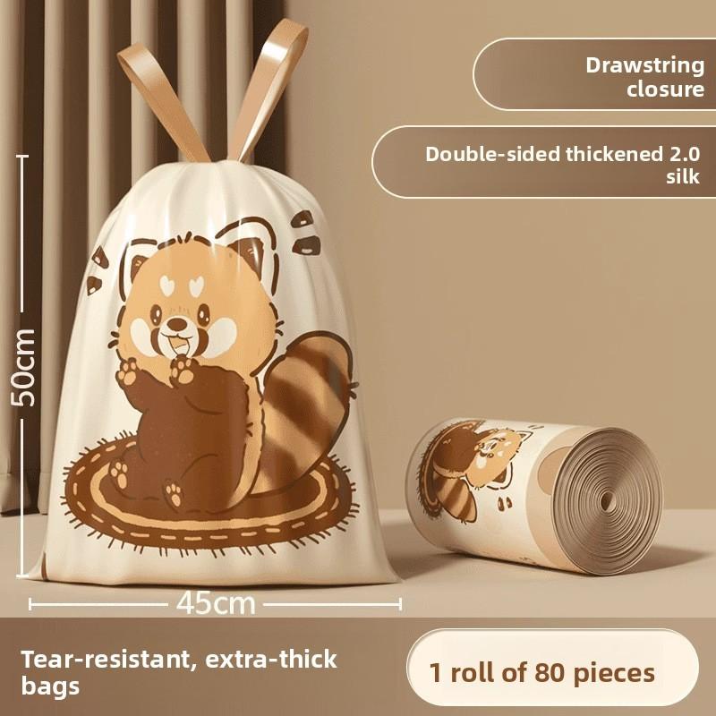 Household Trash Bag With Drawstring And Rabbit Cat Print Design For Kitchen Waste Disposal