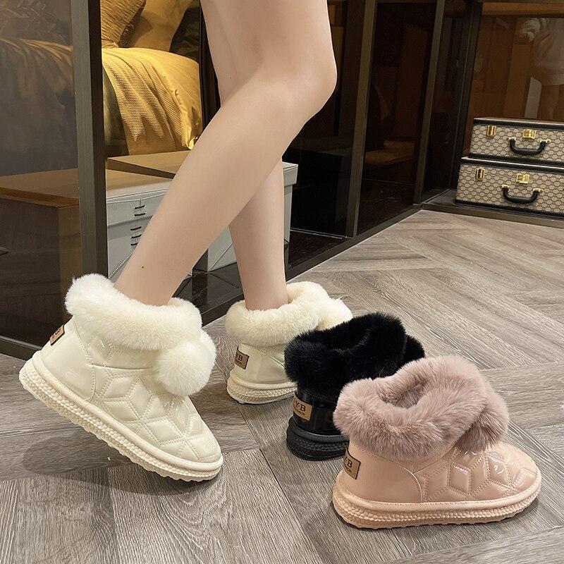 

Зимние женские ботильоны из искусственной кожи, зимние ботинки с плюшевым мехом и бантом, теплая женская обувь без шнуровки, женские ботинки на плоской подошве