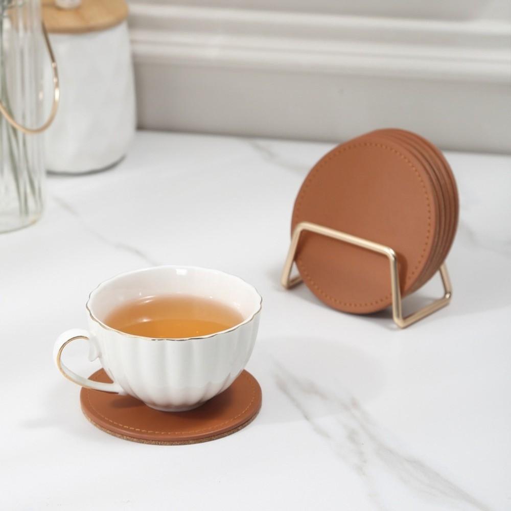 Tabletop Protection Drink Cup Mat Waterproof Coffee Mug Cushions PU Leather Cork Coaster  Drinkware