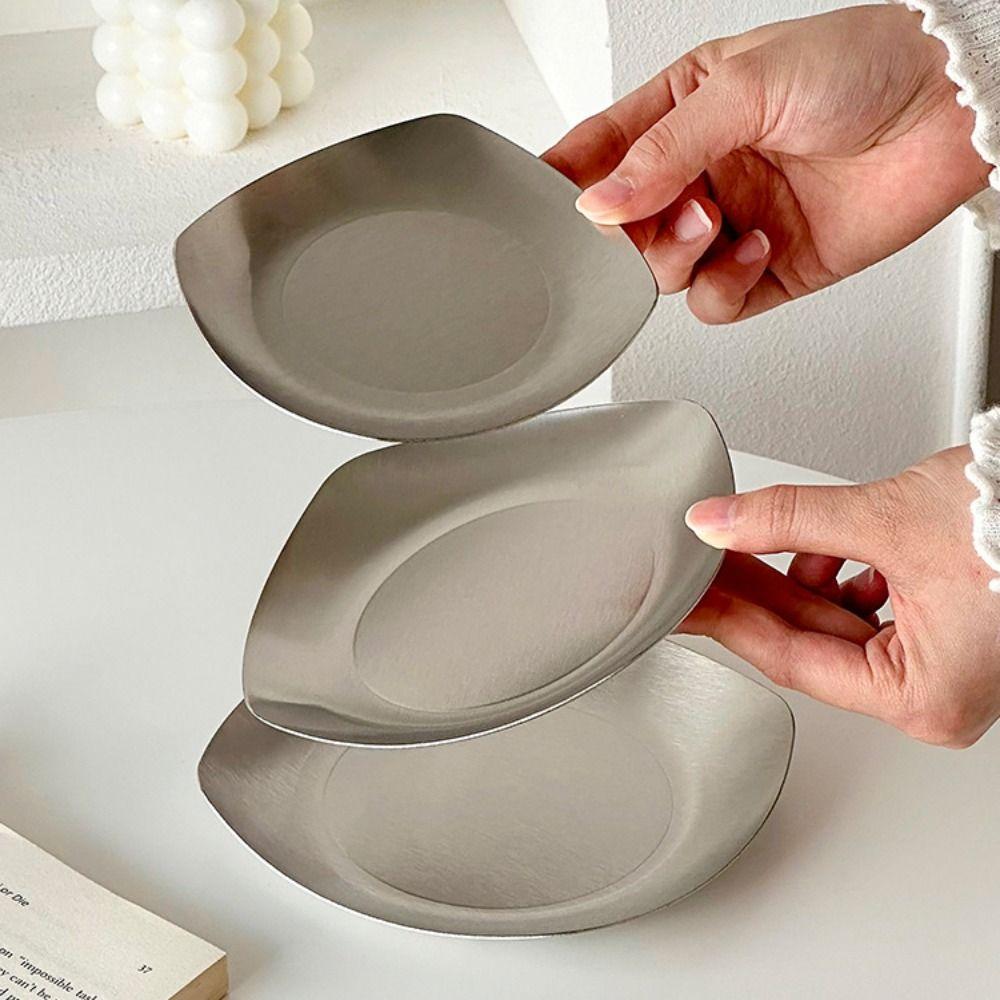 Retro Stainless Steel Cake Tray Square Silver Dessert Plate Luxury Photo Props Jewelry Storage Plate Home Decoration