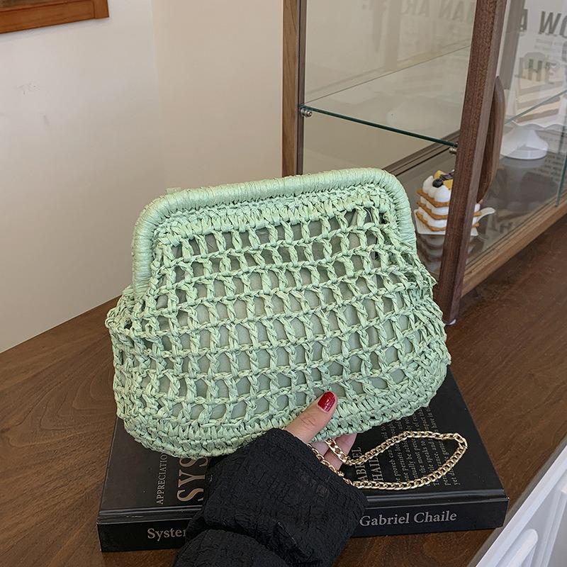 Fashion Beach Bag Shoulder Crossbody Shell Bag Simple Style Women's Versatile Clip Chain Woven Bag