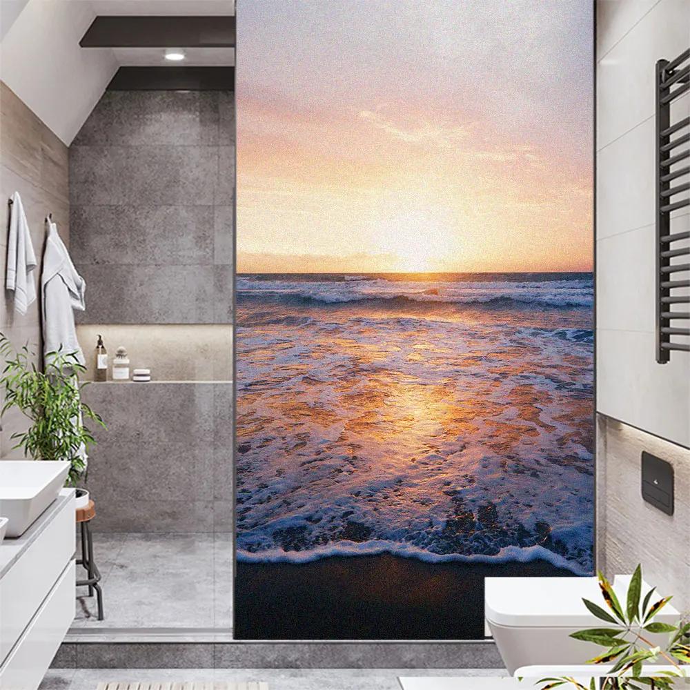 

Beach Window Privacy Film Stained Glass Sticker UV Blocking Heat Control Window Coverings Window Tint for Homedecor (as the picture,40x60cm)