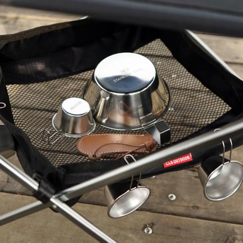 Folding Outdoor Table with Hanging Mesh Storage Basket for Camping and Picnics