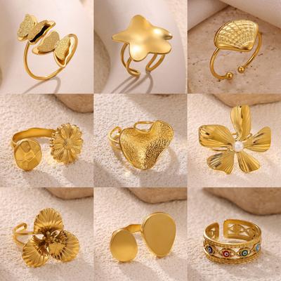 Classic Geometric Irregular Heart Gold Color Rings for Women Stainless Steel Exquisite Double Butterfly Rings Jewelry Party Gift
